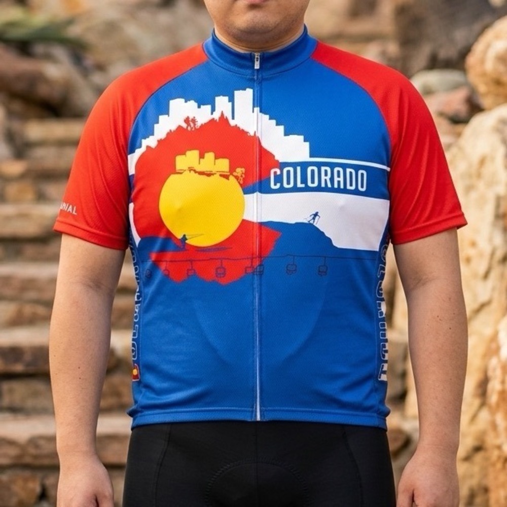 Primal Wear Colorado Cycling Jersey Mens 2XL Blue Red Denver Skyline Zip Top